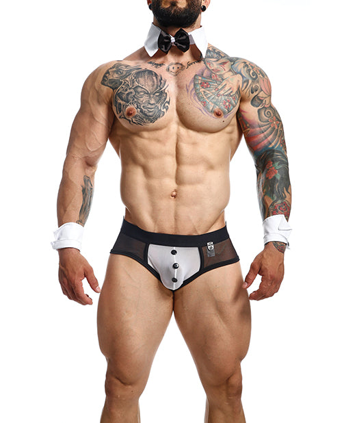 Male Basics MOB Maitre D Brief, Bow & French Cuffs Black/White- Men's Lingerie