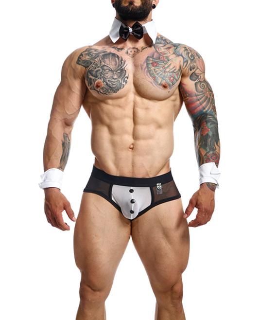 Male Basics MOB Maitre D Brief, Bow & French Cuffs Black/White- Men's Lingerie