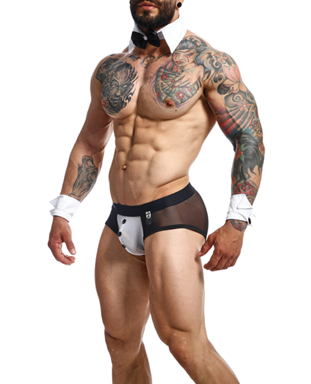 Male Basics MOB Maitre D Brief, Bow & French Cuffs Black/White- Men's Lingerie